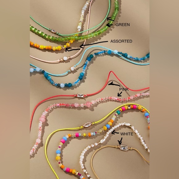 NWT Anthropologie Beaded Cord Necklaces, Set of 2 (PINK,WHITE,GREEN OR ASST) - Picture 1 of 13